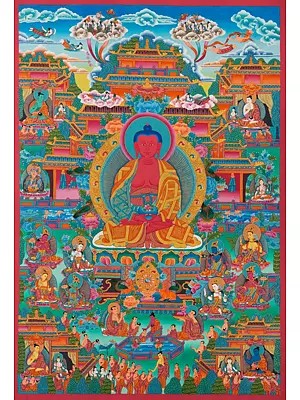 Amitabha Buddha Sigham (Brocadeless Thangka)