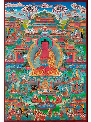 Amitabha Buddha Sigham (Brocadeless Thangka)