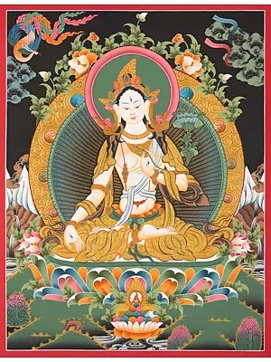 White Tara Thangka (Brocadeless Thangka)