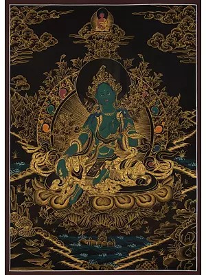 Green Tara Thangka (Brocadeless Thangka)