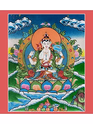 Chenrezig Thangka Painting (Brocadeless Thangka)