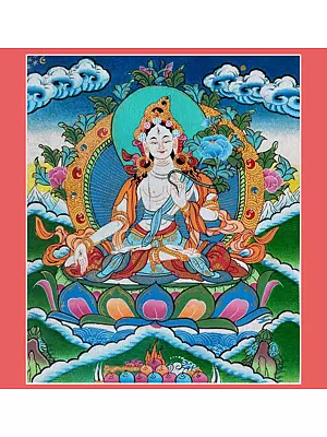 White Tara Thangka Painting (Brocadeless Thangka)