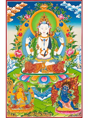 Chengrezig Thangka (Brocadeless Thangka)