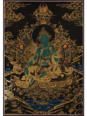 Green Tara Thangka (Brocadeless Thangka)