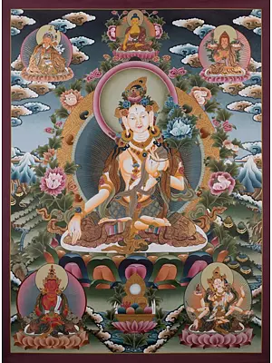 Large White Tara with Amitayus Thanka (Brocadeless Thangka)