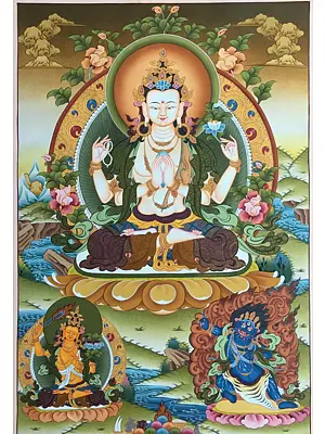 Chengrezig | Lokeshwora Thangka (Brocadeless Thangka)