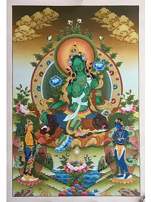 Green Tara Thangka (Brocadeless Thangka)