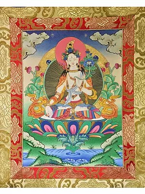 Small Sized White Tara Mounted on a Brocade