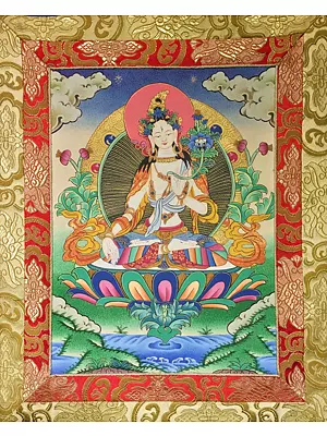 Small Sized White Tara Mounted on a Brocade