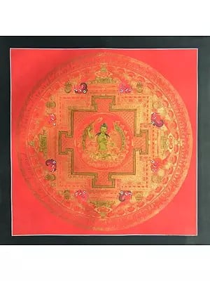 Manjushree Mandala Thangka in Red (Brocadeless Thangka)