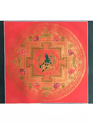 Green Tara Mandala Thangka in Red (Brocadeless Thangka)