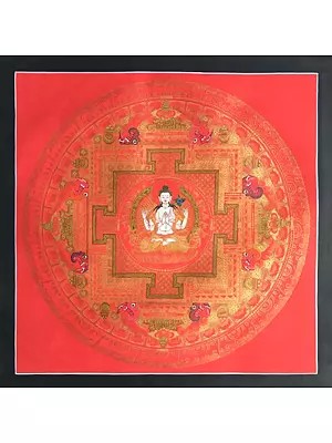 Chengrezig Mandala Thangka in Red (Brocadeless Thangka)