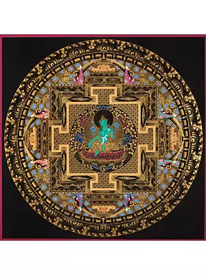 Green Tara Mandala (Brocadeless Thangka)