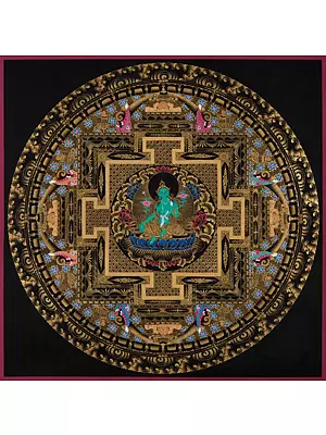 Green Tara Mandala (Brocadeless Thangka)