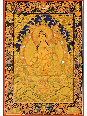 White Tara Thangka (Brocadeless Thangka)