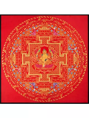 Red Background Dzambala Mandala (Brocadeless Thangka)