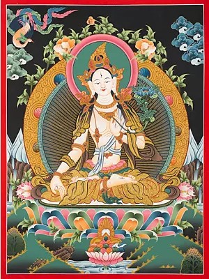 White Tara Thangka (Brocadeless Thangka)