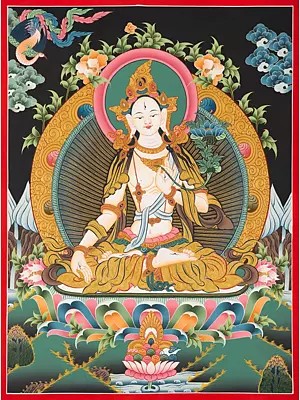 White Tara Thangka (Brocadeless Thangka)