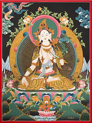 White Tara Thangka (Brocadeless Thangka)