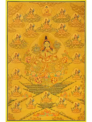 21 Green Taras Thangka with Full Gold (Brocadeless Thangka)