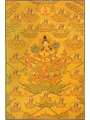 All Gold 21 Green Taras  protectors from hindrances (Brocadeless Thangka)