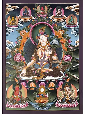 White Tara Thangka (Brocadeless Thangka)