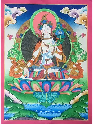 White Tara Thangka (Brocadeless Thangka)