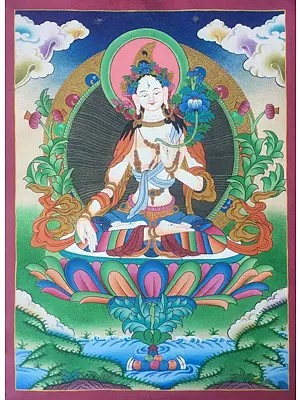 White Tara Thangka (Brocadeless Thangka)