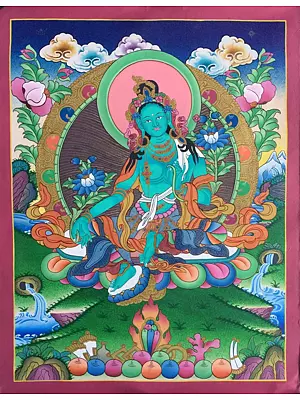 Green Tara Thangka (Brocadeless Thangka)