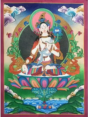 White Tara Thangka (Brocadeless Thangka)