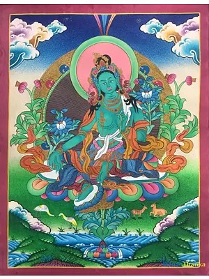 Green Tara Thangka (Brocadeless Thangka)