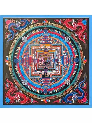 Four corner Dragon Kalchakra Mandala Thangka (Brocadeless Thangka)