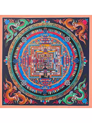 Kalachakra Mandala With Dragon Motif Thangka (Brocadeless Thangka)