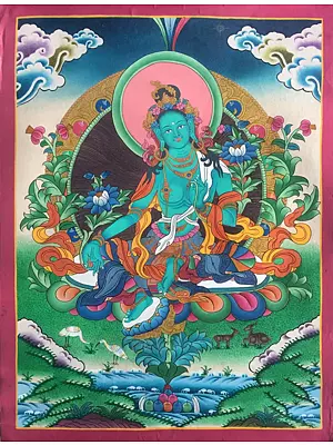 Green Tara Thangka (Brocadeless Thangka)