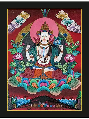 Chenrezig Tangka Painting (Brocadeless Thangka)