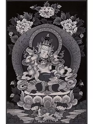 Vajrasattva Yab Yum in Newari Style Thangka (Brocadeless Thangka)