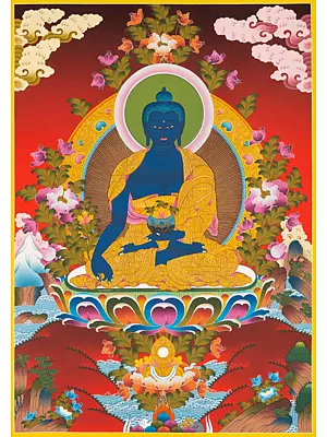 Medicine Buddha Thangka (Brocadeless Thangka)
