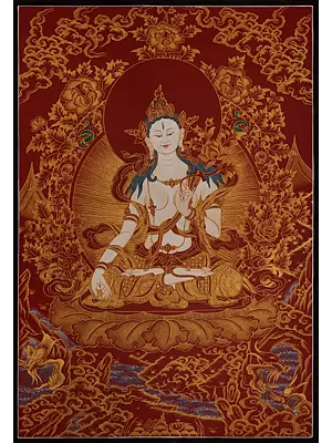 White Tara Thangka (Brocadeless Thangka)