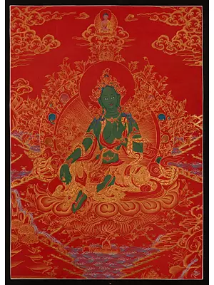Green Tara Thangka (Brocadeless Thangka)