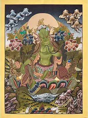 Green Tara Thangka (Brocadeless Thangka)
