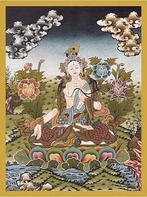 Goddess White Tara Thangka (Brocadeless) Painting