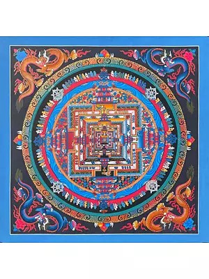 Kalachakra Mandala With Dragon Motif Thangka (Brocadeless Thangka)