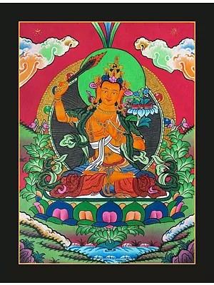 Manjushree Thangka Painting (Brocadeless Thangka)