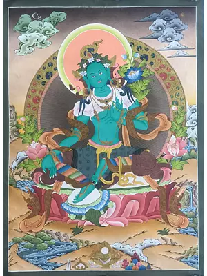 Green Tara Thangka (Brocadeless Thangka)