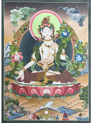 White Tara Thangka (Brocadeless Thangka)