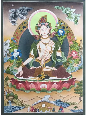 White Tara Thangka (Brocadeless Thangka)
