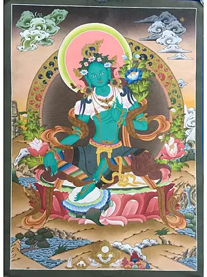 Green Tara Thangka (Brocadeless Thangka)
