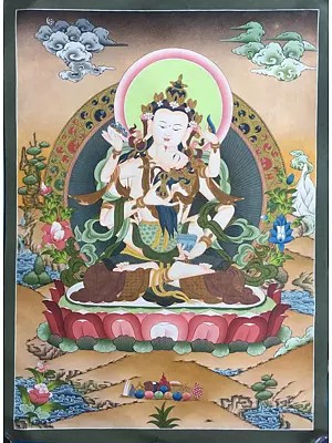 Vajrasattva Shakti Thangka (Brocadeless Thangka)