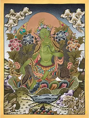 Green Tara Thangka (Brocadeless Thangka)