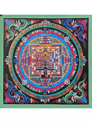 Four corner Dragon Kalchakra Mandala Thangka (Brocadeless Thangka)